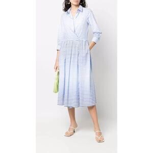 SARA ROKA Elena Navy & White Gingham Check Midi Shirtdress US Size 6 (EURO 44)